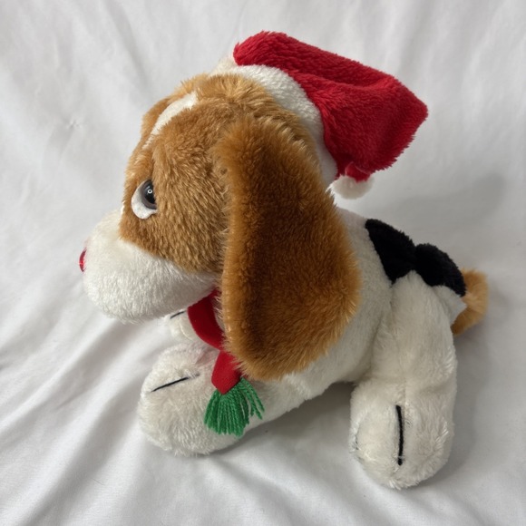 Vtg Animated Musical Christmas Puppy Hound Dog Plush Sad Eyes 1980s Works - Picture 3 of 11